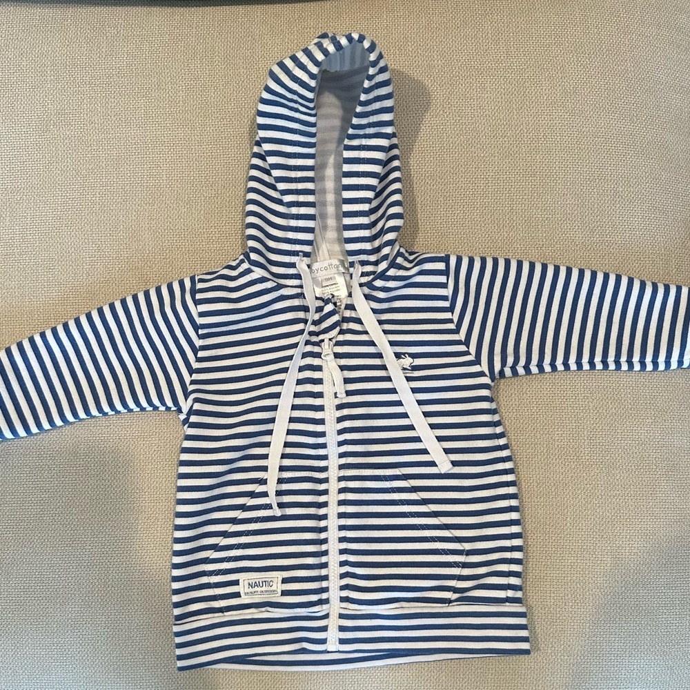Babycottons blue striped zipper hoodie size 9months